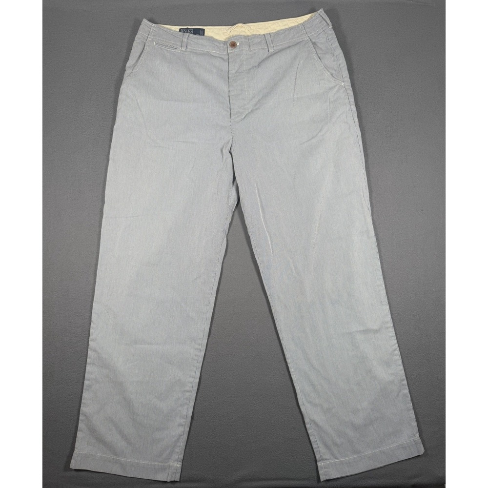 Polo Ralph Lauren Mens Seersucker Striped Pants Size 38x32 Blue White